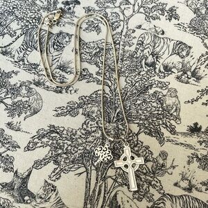Celtic cross necklace with silver tree charm